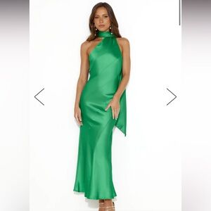 Hello Molly Glistening Star Jade Green Maxi Silk Tie Dress - Small